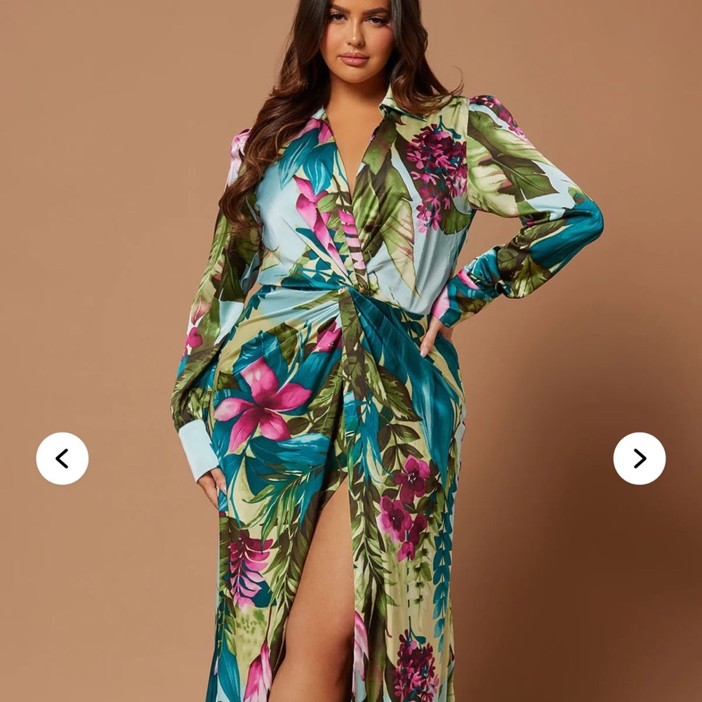 NWT Fashion Nova Kyoto Satin Maxi Dress - Green Floral